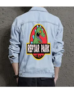 Reptar Park Denim Jacket for Men – Gift for 90s Kids – Retro Nostalgia - Light Blue - Main View