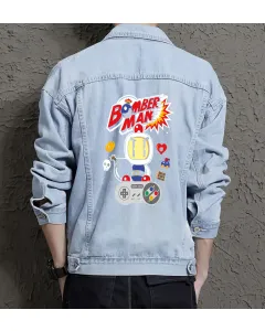 Retro Bommer Man Denim Jacket for Men - Gift for Video Game Fans - Christmas Gift - Light Blue - Main View
