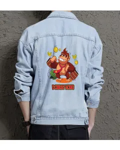 Retro Kong Denim Jacket for Men – Gift for Retro Gamers – Christmas Present - Light Blue - Main View