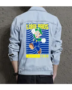 Retro Mario Denim Jacket for Men – Gift for Fans – Retro Gaming Event - Light Blue - Main View