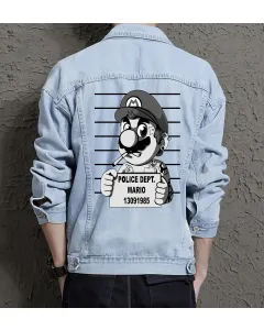 Retro Mario Denim Jacket for Men – Gift for Gaming Enthusiasts – Christmas Gift - Light Blue - Main View