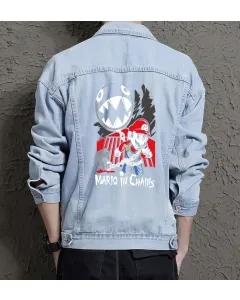 Retro Mario Denim Jacket for Men – Gift for Gaming Fans – Christmas Present - Light Blue - Main View