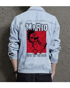 Retro Mario Denim Jacket for Men – Gift for Nintendo Fans – Christmas Gift - Light Blue - Main View