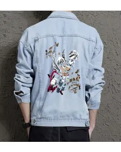 Retro Mario Denim Jacket for Men – Gift for Nintendo Fans – Christmas Present - Light Blue - Main View