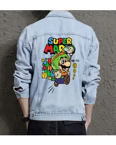Retro Mario Denim Jacket for Men - Gift for Nintendo Fans - Christmas Gift - Light Blue - Main View