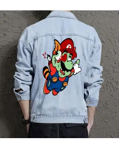 Retro Mario Denim Jacket for Men – Gift for Nintendo Fans – Christmas Gift - Light Blue - Main View