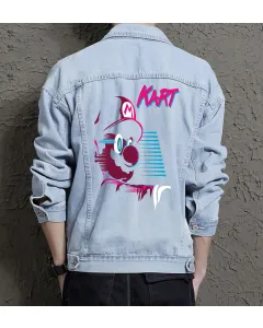 Retro Mario Denim Jacket for Men - Gift for Nintendo Fans - Christmas Gift - Light Blue - Main View