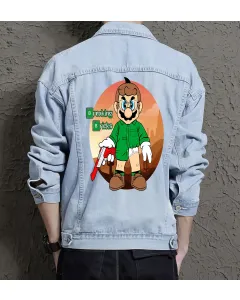 Retro Mario Denim Jacket for Men - Gift for Nintendo Fans - Christmas Gift - Light Blue - Main View