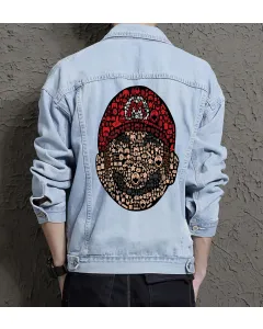 Retro Mario Denim Jacket for Men – Gift for Nintendo Fans – Christmas Gift - Light Blue - Main View