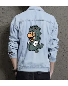 Retro Mario Denim Jacket for Men - Gift for Nintendo Fans - Christmas Gift - Light Blue - Main View