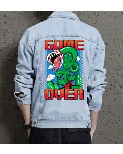 Retro Mario Denim Jacket for Men - Gift for Nintendo Fans - Christmas Gift - Light Blue - Main View