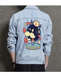 Retro Mario Denim Jacket for Men - Gift for Video Game Enthusiasts - Christmas Gift - Light Blue - Main View