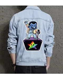 Retro Mario Denim Jacket for Men – Gift for Video Game Fans – Christmas Gift - Light Blue - Main View