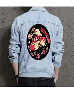 Retro Mario Denim Jacket for Men - Gift for Video Game Fans - Christmas Gift - Light Blue - Main View