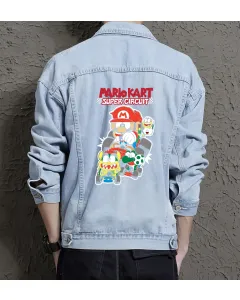 Retro Mario Denim Jacket for Men - Gift for Video Game Fans - Christmas Gift - Light Blue - Main View