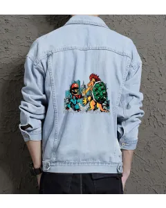 Retro Mario Denim Jacket for Men - Perfect Gift for Video Game Fans - Christmas Gift - Light Blue - Main View