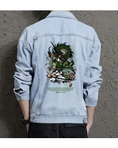 Roronoa Zoro Jean Jacket for Men – Gift for Anime Fans – Birthday Present - Light Blue - Main View