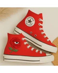 Rose Glitter Sneakers for Women – and Comfortable Footwear for Casual Wear, Special Occasions – Perfect Gift for Fashionistas - Custom Embroidered - Main View