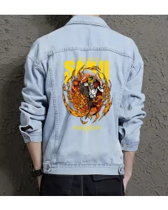 Sanji Jean Jacket for Men – Gift for Anime Fans – Birthday Present - Light Blue - Main View