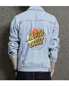 Santa Cruz Denim Jacket for Men - Gift for Skateboarders - Christmas Gift - Light Blue - Main View