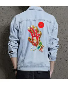 Santa Cruz Denim Jacket for Men - Gift for Surfers - Christmas Gift - Light Blue - Main View