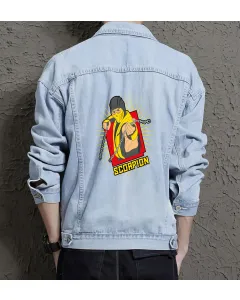 Scorpion Street Fighter Denim Jacket - Gaming Gift for Men - Retro Style - Birthday Present - Light Blue - Main View