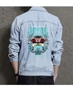 Shirohige Jean Jacket for Men – Gift for Anime Fans – Birthday Present - Light Blue - Main View