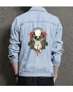 Skull Denim Jacket for Men - Gift for Skull Collectors - Halloween Costume - Light Blue - Main View