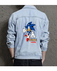 Sonic Mania Denim Jacket - Retro Gaming Gift - Stylish Outerwear for Men - Christmas Present - Light Blue - Main View
