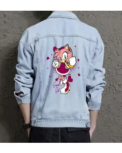 Sonic Retro Denim Jacket - Perfect Gift for Gamers - Stylish Outerwear for Men - Birthday Present - Light Blue - Main View