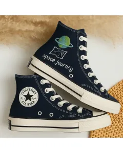 Space-inspired Sneakers for Trendsetters and Fashionistas – Unique Style for Casual Outings, Everyday Wear - Custom Embroidered - Main View