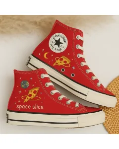Space Slice Sneakers for Space Enthusiasts, Trendsetters, Fashion Lovers – Unique Design for Casual Outings, Everyday Wear - Custom Embroidered - Main View