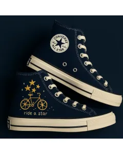 Starry Embroidered Canvas Sneakers for Women, Girls, Teens – Unique Design for Casual Outings, Everyday Wear for Weddings & Festivals - Custom Embroidered - Main View