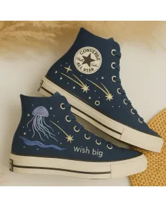 Starry Night Embroidered Canvas Sneakers for Women, Teens, Kids – Unique Style for Casual Outings, Weekend Fun for Weddings & Festivals - Custom Embroidered - Main View