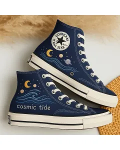 Starry Night Galaxy Sneakers for Women and Teens – Celestial Style for Casual Outings, Festivals - Custom Embroidered - Main View