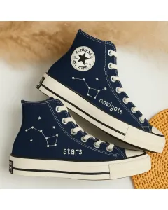 Starry Night Sneakers for Celestial Enthusiasts – Unique Design for Casual Wear, Outdoor Adventures - Custom Embroidered - Main View