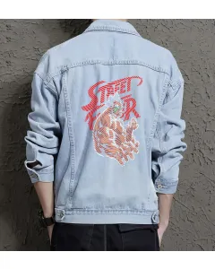 Street Fighter Denim Jacket - Classic Gift for Gamers - Stylish Men's Outerwear - Birthday Present - Light Blue - Main View