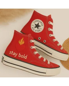Stylish Red Canvas Sneakers for Fashionistas, Trendsetters, and Street Style Enthusiasts – Stand Out with Confidence for Casual Outings, Everyday Wear - Custom Embroidered - Main View