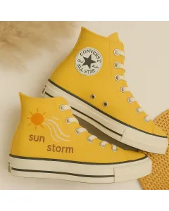 Sunstorm Yellow Embroidered Sneakers for Trendsetters, Fashionistas, Street Style Enthusiasts – Stand Out with Unique Style for Casual Outings, - Custom Embroidered - Main View