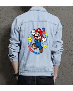 Super Mario Denim Jacket for Men – Gift for Nintendo Fans – Christmas Gift - Light Blue - Main View