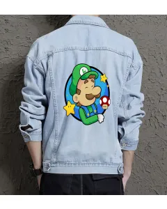 Super Mario Mushroom Denim Jacket for Men - Gift for Video Game Fans - Christmas Gift - Light Blue - Main View