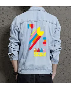 Supper Pacman Denim Jacket - Stylish Gift for Gamers - Retro Men's Outerwear - Father's Day Present - Light Blue - Main View