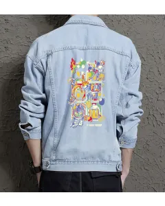 Supper Payaso Bomberman Men's Jean Jacket - Retro Gaming Gift - Stylish Outerwear - Christmas Present - Light Blue - Main View