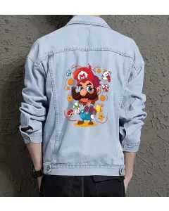 Supper Payaso Men's Denim Jacket - Gamer Gift - Vintage Style - Christmas Present - Light Blue - Main View
