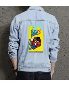 Supper Payaso Men's Jean Jacket - Retro Gaming Gift - Stylish Denim for Men - Holiday Present - Light Blue - Main View