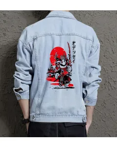 Supper Payaso Sumerai Men's Denim Jacket - Retro Gaming Gift - Stylish Outerwear - Birthday Present - Light Blue - Main View