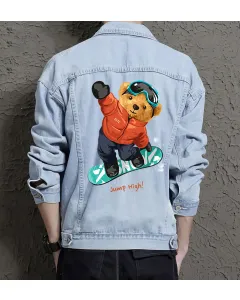 Tedding Jean Jacket for Men – Gift for Streetwear Fans – Birthday Present - Light Blue - Main View
