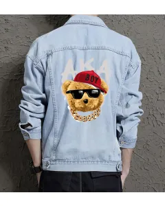 Teddy Akaboy Jean Jacket for Men – Gift for Streetwear Fans – Birthday Present - Light Blue - Main View