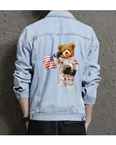 Teddy Astronaut Jean Jacket for Men – Gift for Teen Boys – Christmas Gift - Light Blue - Main View