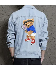 Teddy Badminton Jean Jacket for Men – Gift for Teen Boys – Christmas Gift - Light Blue - Main View